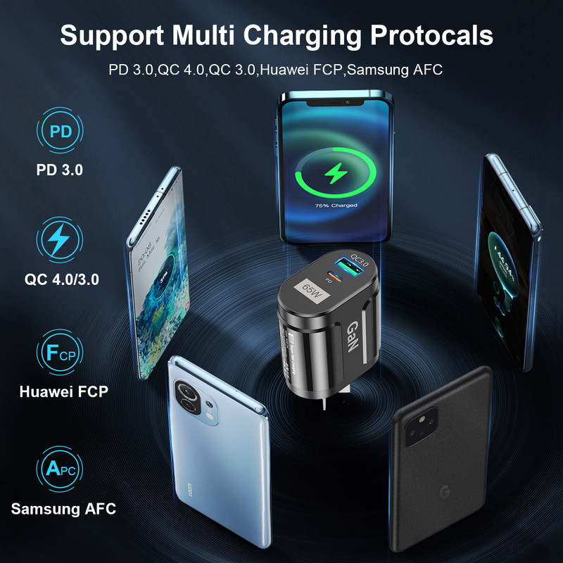 USLION 65W GaN įkroviklis Australijos standartinis kištukas greito įkrovimo planšetinis kompiuteris nešiojamasis kompiuteris C tipo USB greitas įkroviklis mobiliojo telefono įkroviklis Travel