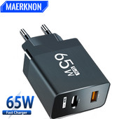 65 W USB Type C Gyorstöltés GaN töltő Tápadapter fali töltő iPhone 14 13 Xiaomi Samsung Quick Charge 3.0 telefontöltőhöz