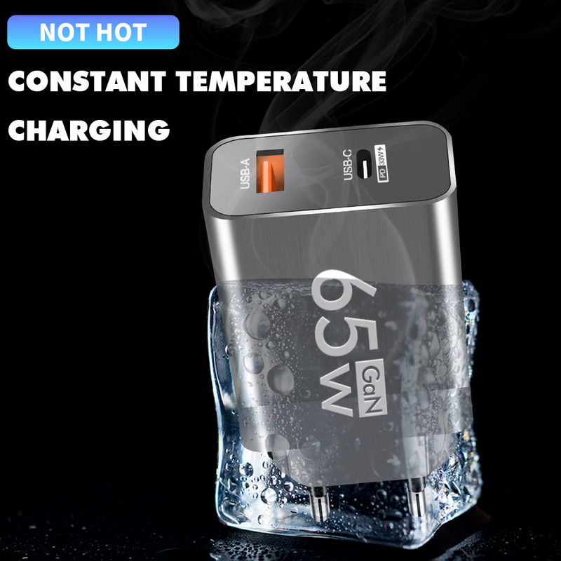 65 W USB Type C Gyorstöltés GaN töltő Tápadapter fali töltő iPhone 14 13 Xiaomi Samsung Quick Charge 3.0 telefontöltőhöz