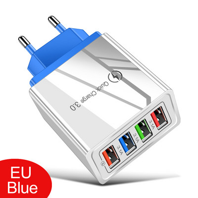 Multi-USB Plug Φορτιστής ΕΕ/ΗΠΑ για κινητό τηλέφωνο Προσαρμογέας γρήγορης φόρτισης 4 θυρών USB φορτιστής τοίχου Φορητός φορτιστής πολλαπλών USB A