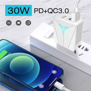 30W USB зарядно устройство PD USB адаптер за бързо зареждане на мобилен телефон за iPhone 14 13 Samsung Xiaomi Huawei Quick Charge 3.0 зарядно за стена