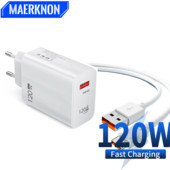 120 W greito įkrovimo USB įkroviklis 6A tipo C laidas, skirtas Samsung Xiaomi Huawei Quick Charge 5.0 sieninio USB mobiliojo telefono įkroviklio adapteriui