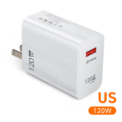 120 W greito įkrovimo USB įkroviklis 6A tipo C laidas, skirtas Samsung Xiaomi Huawei Quick Charge 5.0 sieninio USB mobiliojo telefono įkroviklio adapteriui