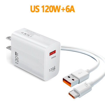 120 W greito įkrovimo USB įkroviklis 6A tipo C laidas, skirtas Samsung Xiaomi Huawei Quick Charge 5.0 sieninio USB mobiliojo telefono įkroviklio adapteriui