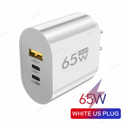 65 W GaN įkroviklis planšetinis kompiuteris USB C sieninis adapteris, tipas C PD greitas įkroviklis Greito įkrovimo mobiliojo telefono adapteris, skirtas iPhone Samsung Xiaomi