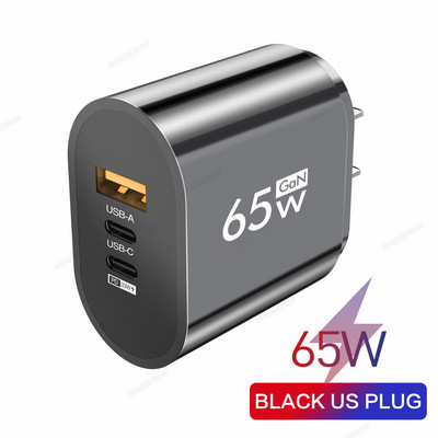 65 W GaN įkroviklis planšetinis kompiuteris USB C sieninis adapteris, tipas C PD greitas įkroviklis Greito įkrovimo mobiliojo telefono adapteris, skirtas iPhone Samsung Xiaomi