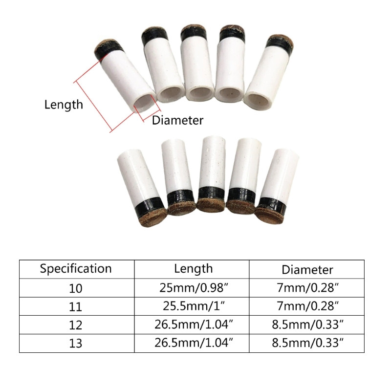 Zamjena vrhova štapova za bilijar od 10 komada s bijelim čaurama za štapove za bilijar, navrtke za štapove za bilijar Setovi vrhova za štapove