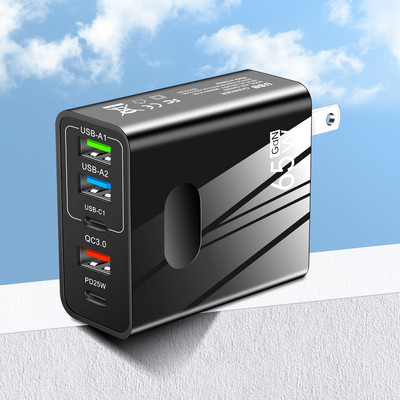 65W GaN USB įkroviklis 5 prievadas PD 25W 4 USB 40W greito įkrovimo mobiliojo telefono adapteris, skirtas iPhone Samsung Xiaomi Huawei Quick Charge 3.0