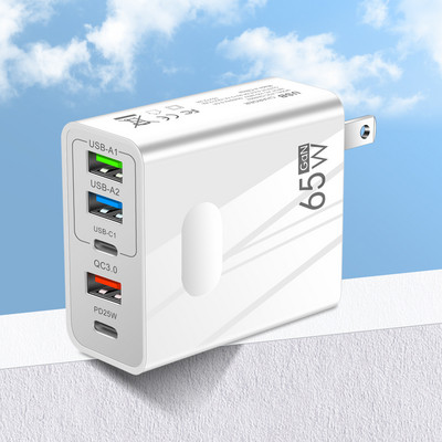 65W GaN USB įkroviklis 5 prievadas PD 25W 4 USB 40W greito įkrovimo mobiliojo telefono adapteris, skirtas iPhone Samsung Xiaomi Huawei Quick Charge 3.0