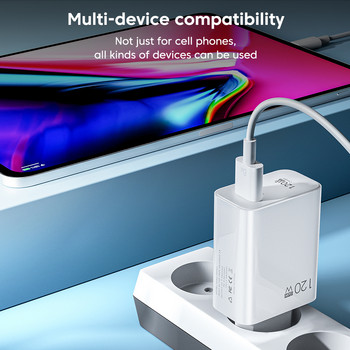 120 W бързо зарядно USB адаптер за бързо зареждане на мобилен телефон Quick Charge 3.0 зарядно за стена 6A Type C кабел за iPhone Samsung Xiaomi