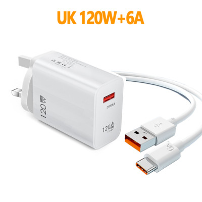 120W greitas įkroviklis USB greito įkrovimo mobiliojo telefono adapteris greito įkrovimo 3.0 sieninis įkroviklis 6A tipo C laidas skirtas iPhone Samsung Xiaomi