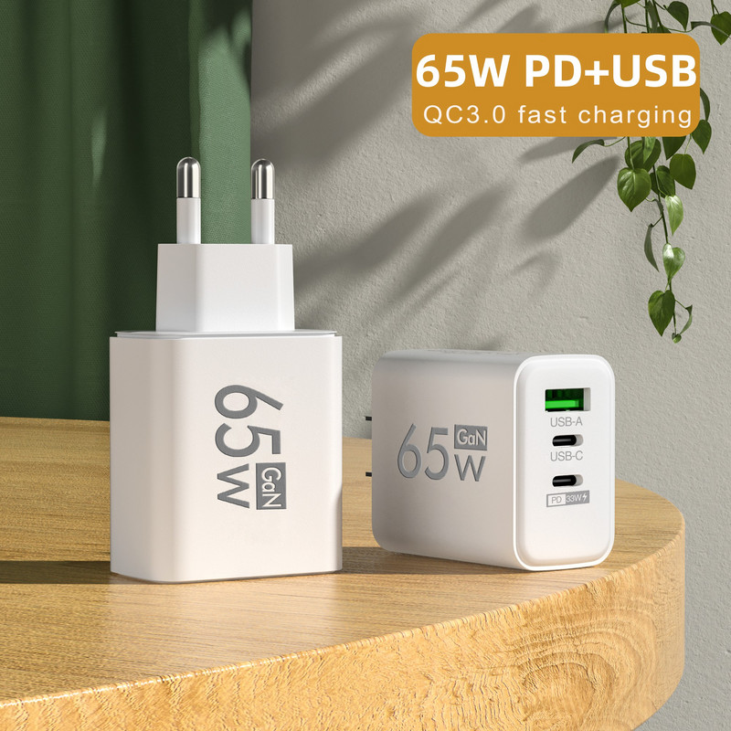 Φορτιστής 65W GaN USB C Γρήγορη φόρτιση Τύπος C Προσαρμογέας κινητού τηλεφώνου για iPhone Φορτιστής τοίχου γρήγορης φόρτισης Samsung Xiaomi Huawei QC3.0