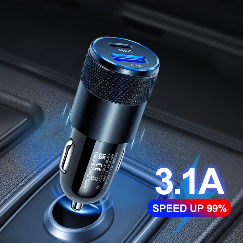 68W PD automobilinis įkroviklis 2 prievadų USB tipo C greito įkrovimo automobilinio telefono adapteris, skirtas iPhone 14 13 12 Samsung Xiaomi Huawei Quick Charger 3.0