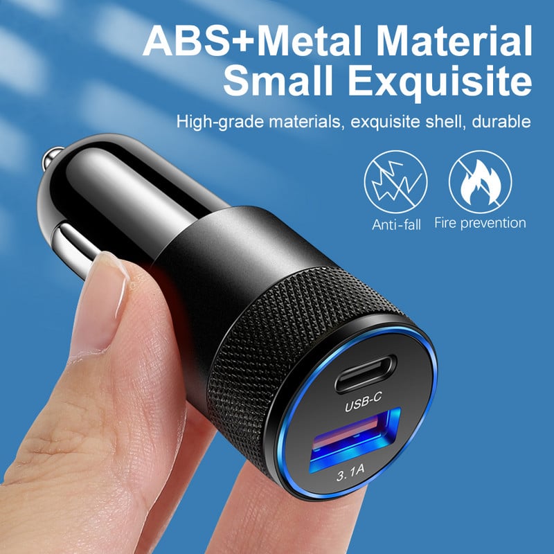 68W PD automobilinis įkroviklis 2 prievadų USB tipo C greito įkrovimo automobilinio telefono adapteris, skirtas iPhone 14 13 12 Samsung Xiaomi Huawei Quick Charger 3.0