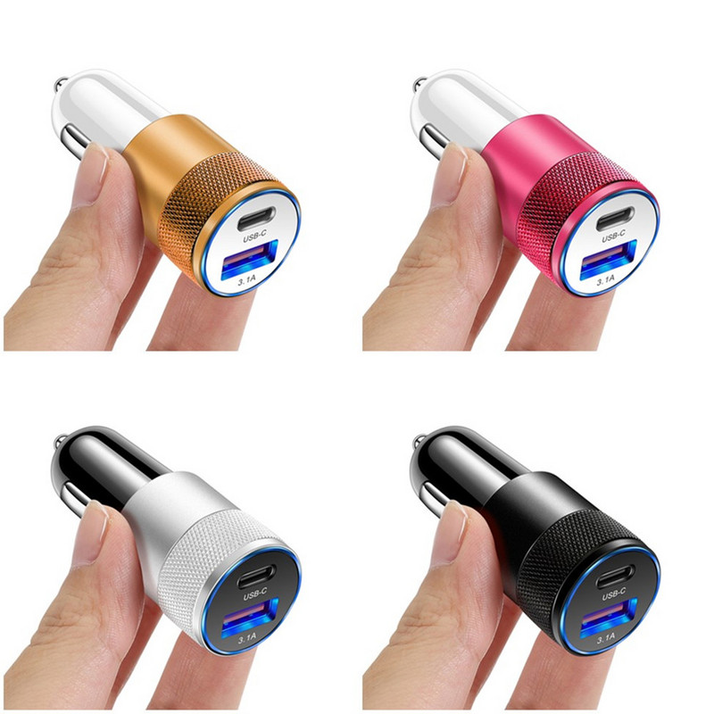 68W PD automobilinis įkroviklis 2 prievadų USB tipo C greito įkrovimo automobilinio telefono adapteris, skirtas iPhone 14 13 12 Samsung Xiaomi Huawei Quick Charger 3.0