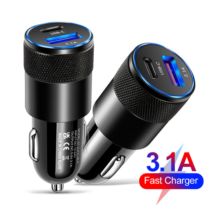 68W PD automobilinis įkroviklis 2 prievadų USB tipo C greito įkrovimo automobilinio telefono adapteris, skirtas iPhone 14 13 12 Samsung Xiaomi Huawei Quick Charger 3.0