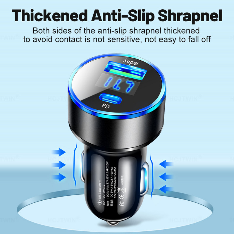 PD 20 W autolaadija QC3.0 ülikiire laadimisadapter C-tüüpi USB 22,5 W kaasaskantav iPhone 14 13 Pro Max / Xiaomi / Samsung jaoks