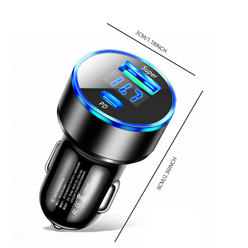 PD 20 W autolaadija QC3.0 ülikiire laadimisadapter C-tüüpi USB 22,5 W kaasaskantav iPhone 14 13 Pro Max / Xiaomi / Samsung jaoks