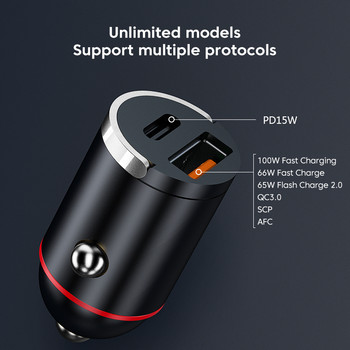 100w зарядно за кола USB+PD Type C Пълно съгласие QC 3.0 Бързо зареждане за iPhone 14 13 Xiaomi Oneplus Адаптер за мобилен телефон Samsung
