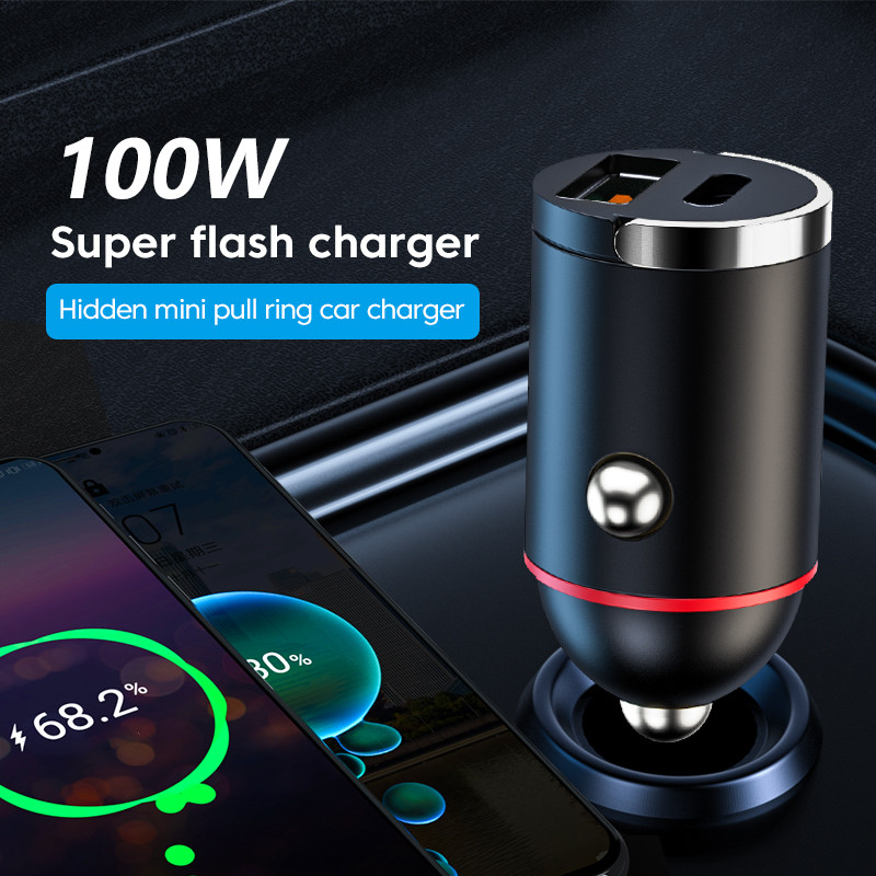 Φορτιστής αυτοκινήτου 100w USB+PD Τύπος C Πλήρης συμφωνία QC 3.0 Γρήγορη φόρτιση για iPhone 14 13 Προσαρμογέας κινητού τηλεφώνου Samsung Oneplus Xiaomi
