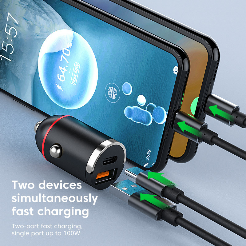 Φορτιστής αυτοκινήτου 100w USB+PD Τύπος C Πλήρης συμφωνία QC 3.0 Γρήγορη φόρτιση για iPhone 14 13 Προσαρμογέας κινητού τηλεφώνου Samsung Oneplus Xiaomi