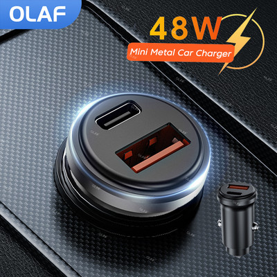 48 W mini metāla automašīnas lādētājs USB C superātrās uzlādes USBC tipa C automašīnas tālruņa lādētāja adapteris iphone Samsung Xiaomi Huawei