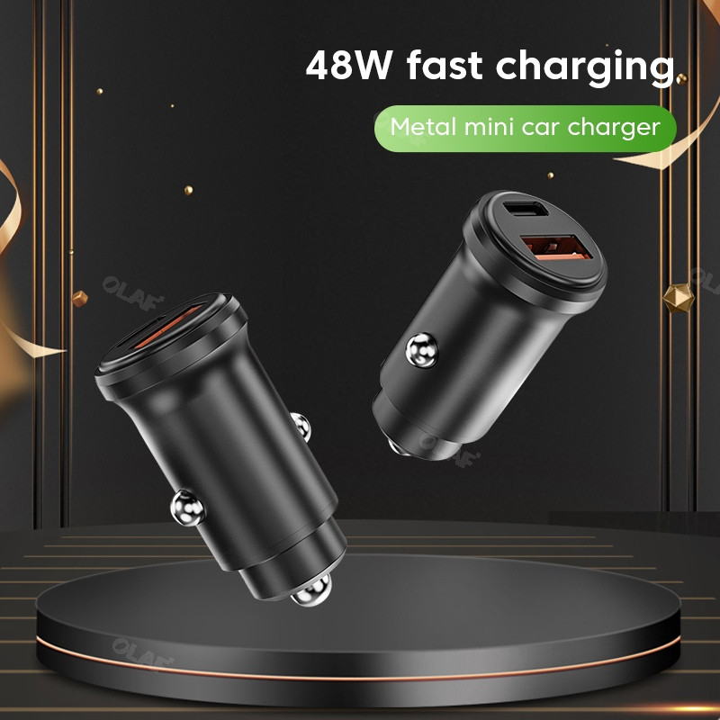 48W Mini metalinis automobilinis įkroviklis USB C itin greitas įkrovimas USBC Type C automobilinio telefono įkroviklio adapteris skirtas iphone Samsung Xiaomi Huawei
