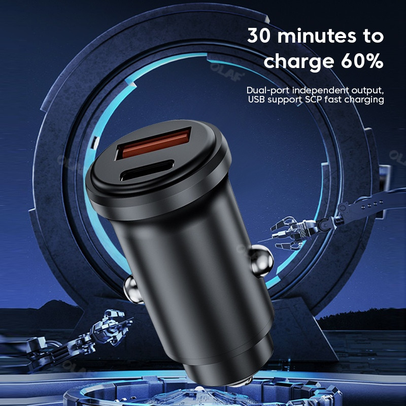 48W Mini metalinis automobilinis įkroviklis USB C itin greitas įkrovimas USBC Type C automobilinio telefono įkroviklio adapteris skirtas iphone Samsung Xiaomi Huawei