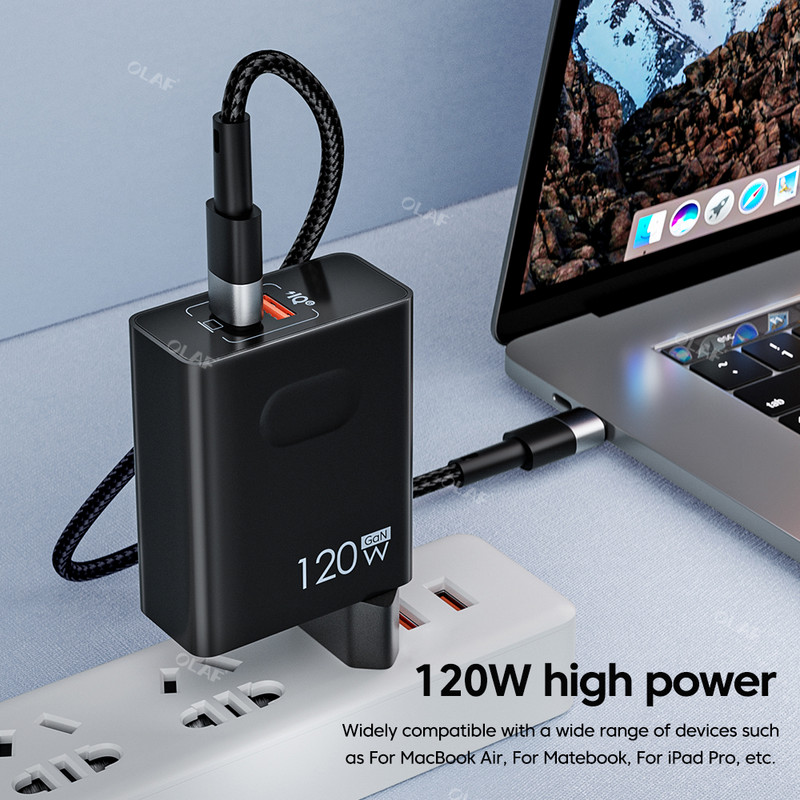 Olaf 120W GaN įkroviklis PD greito įkrovimo mobiliojo telefono įkroviklio adapteris Quick Charge 3.0 Type C kištukai, skirti iPhone 13 Samsung Xiaomi