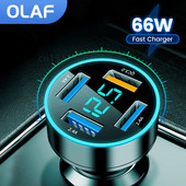 Olaf 66W USB C Φορτιστής αυτοκινήτου 4 θυρών Γρήγορη φόρτιση Φορτιστής PD για κινητό τηλέφωνο στο αυτοκίνητο Προσαρμογέας αναπτήρα αυτοκινήτου για iPhone Huawei