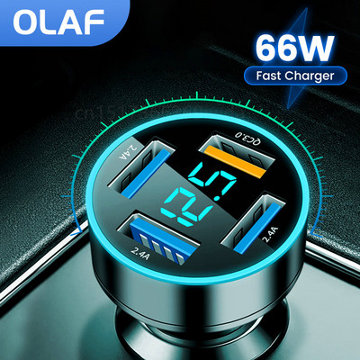 Olaf 66W USB C зарядно за кола 4 порта Бързо зареждане PD зарядно устройство за мобилен телефон в кола адаптер за запалка за iPhone Huawei