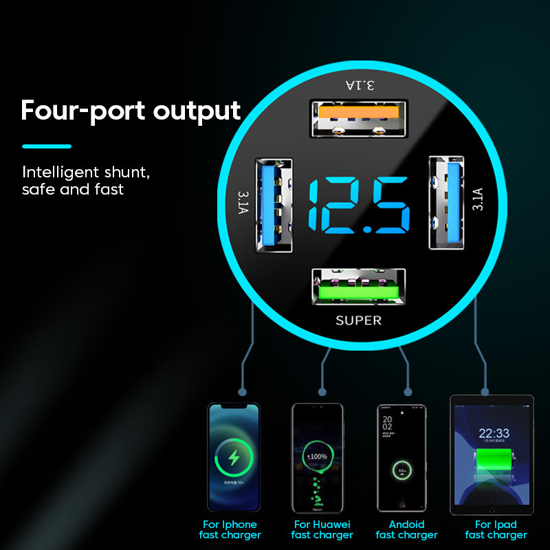 Olaf 66W USB C Φορτιστής αυτοκινήτου 4 θυρών Γρήγορη φόρτιση Φορτιστής PD για κινητό τηλέφωνο στο αυτοκίνητο Προσαρμογέας αναπτήρα αυτοκινήτου για iPhone Huawei