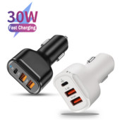 PD 30W USB automobilinis įkroviklis C tipo 3 prievadų automobilinis telefono įkroviklis Greitas įkrovimas skirtas iPhone 12 13 Xiaomi 12 Samsung S21 Huawei automobiliniam adapteriui