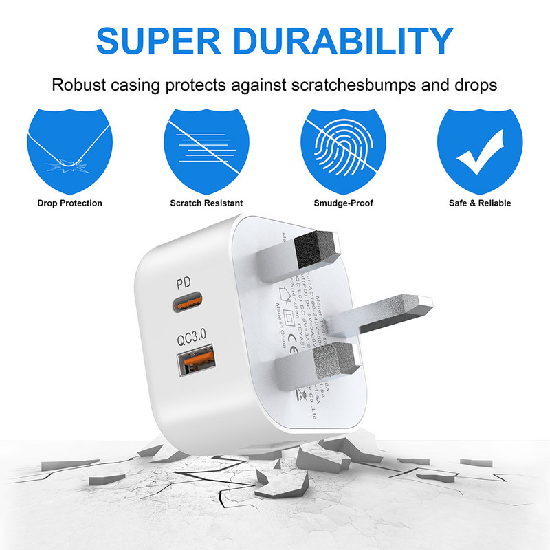 Φορτιστής διπλής θύρας 20W Τηλέφωνο USB τύπου C Καλώδιο γρήγορης φόρτισης Προσαρμογέας USB PD Quick Charge 3.0 για Macbook Pro iPhone Samsung Xiaomi