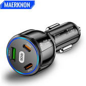 90W USB automobilinis įkroviklis greitas įkrovimas C tipo 3 prievadai mobiliojo telefono adapteris greitas įkroviklis skirtas iPhone 14 13 Xiaomi Samsung Oneplus