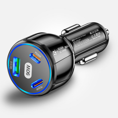 90W USB automobilinis įkroviklis greitas įkrovimas C tipo 3 prievadai mobiliojo telefono adapteris greitas įkroviklis skirtas iPhone 14 13 Xiaomi Samsung Oneplus