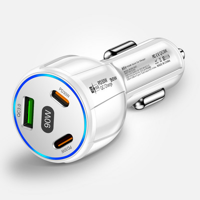 90W USB automobilinis įkroviklis greitas įkrovimas C tipo 3 prievadai mobiliojo telefono adapteris greitas įkroviklis skirtas iPhone 14 13 Xiaomi Samsung Oneplus