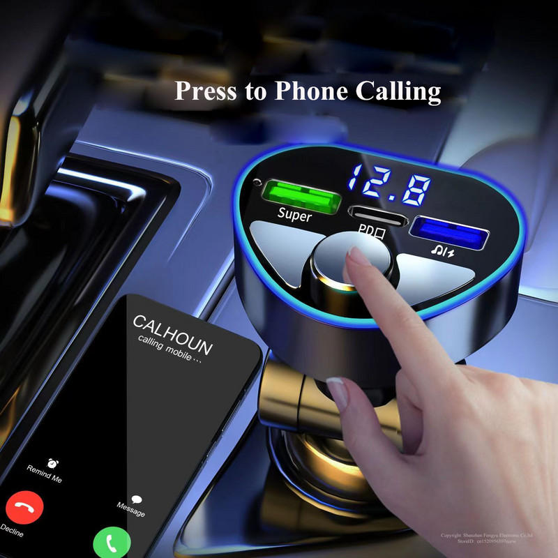 EDEBA automobilinis įkroviklis Bluetooth 5.5 itin greitas įkrovimas USB Type C PD su MP3 muzikos grotuvu U diskas skirtas iPhone Samsung mobiliesiems telefonams