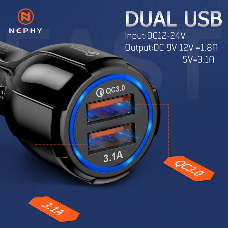 Autolaadija Dual USB Quick Charge 3.0 2.0 Samsung S20 Plus QC 3.0 telefoni laadija adapteri autolaadija jaoks iphone Xiaomi mi 12 jaoks