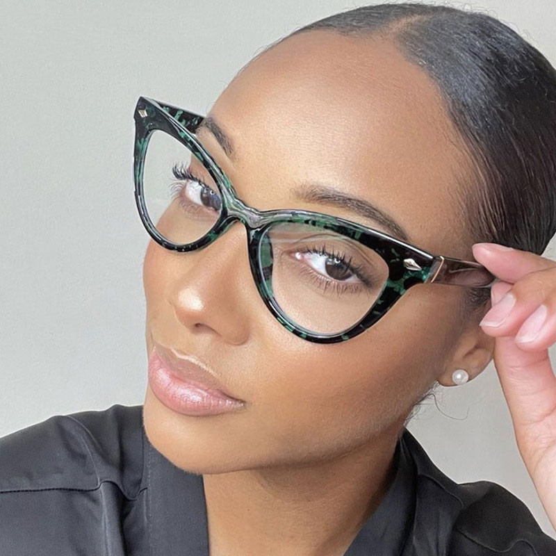 Seksualūs kačių akių akinių rėmeliai, moteriški mėlyni plastikiniai akinių rėmeliai kompiuteriui akiniai receptiniai akiniai