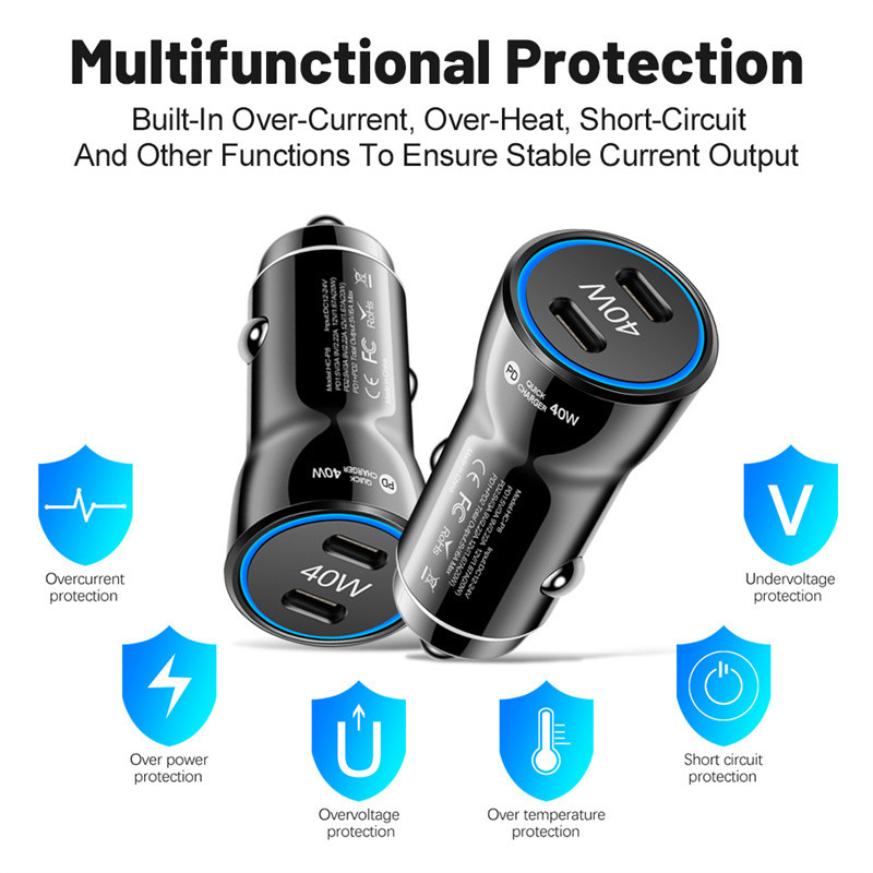 Încărcător de mașină UIGO 40W Încărcător de telefon cu dublu port PD Încărcare rapidă pentru iPhone 13 Samsung Xiaomi Adaptor încărcător pentru tabletă pentru telefon în mașină