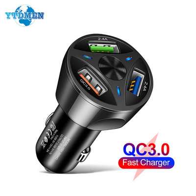 3-портово USB зарядно за кола 5V 3A Бързо зареждане LED осветление Мини адаптер за мобилен телефон за iphone 11 12 13 pro max samsung xiaomi apple