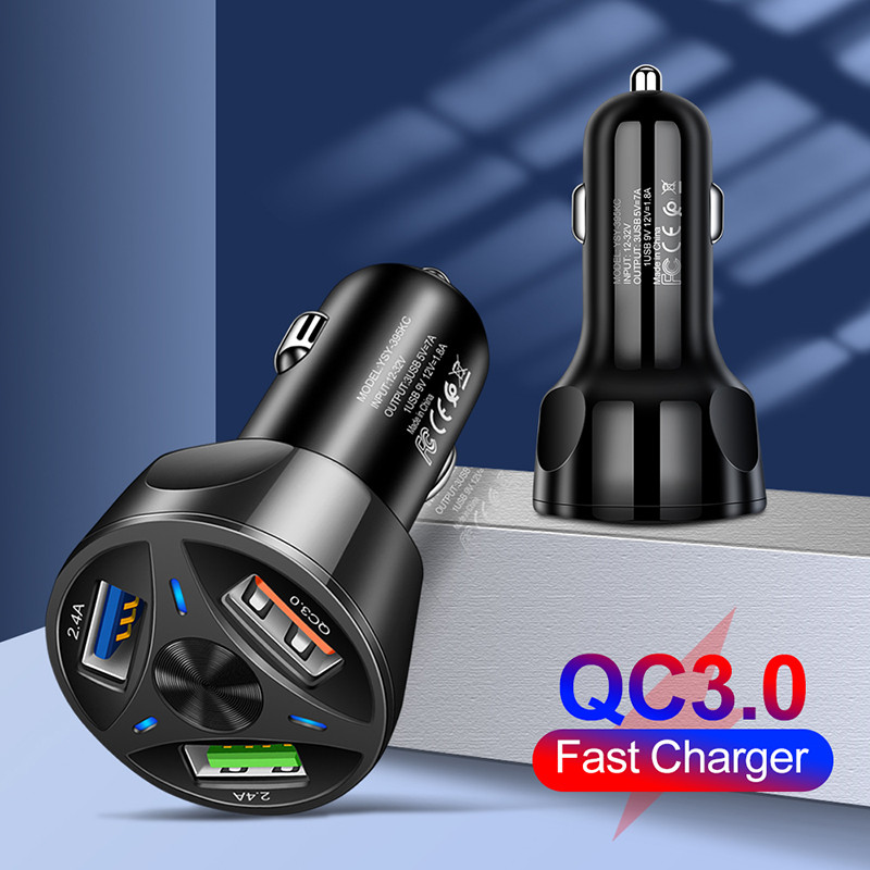 Φορτιστής USB αυτοκινήτου 3 θυρών 5V 3A Quick Charge LED Lighting Mini Προσαρμογέας κινητού τηλεφώνου για iphone 11 12 13 pro max samsung xiaomi apple
