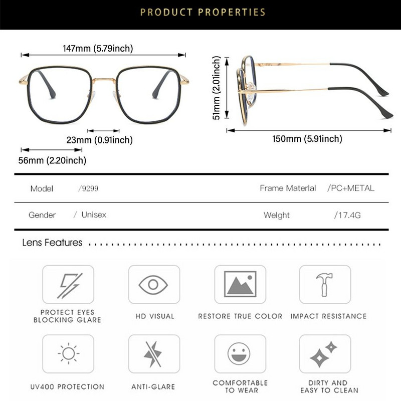 Skaidrūs lęšiai, lengvi biuro kompiuterio akiniai, kvadratiniai akiniai, apsaugantys nuo mėlynos šviesos, mėlyną šviesą blokuojantys akiniai