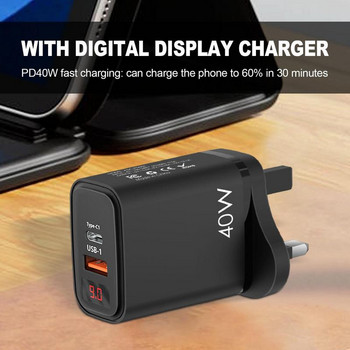 Fast Charger Block USB C Charger Dual Port PD 40W Power Block Plug Charger Adapter με οθόνη LED για γρήγορη φόρτιση τηλεφώνου