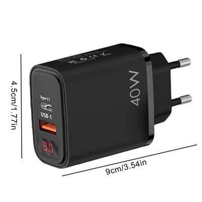 Greito įkroviklio blokas USB C įkroviklis Dviejų prievadų PD 40 W maitinimo bloko kištuko įkroviklio adapteris su LED ekranu, skirtas telefono greitam įkrovimui