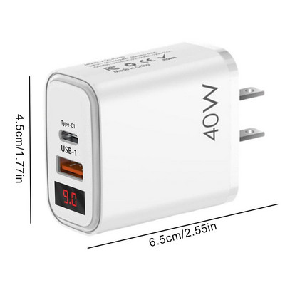 Greito įkroviklio blokas USB C įkroviklis Dviejų prievadų PD 40 W maitinimo bloko kištuko įkroviklio adapteris su LED ekranu, skirtas telefono greitam įkrovimui