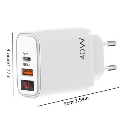 Greito įkroviklio blokas USB C įkroviklis Dviejų prievadų PD 40 W maitinimo bloko kištuko įkroviklio adapteris su LED ekranu, skirtas telefono greitam įkrovimui