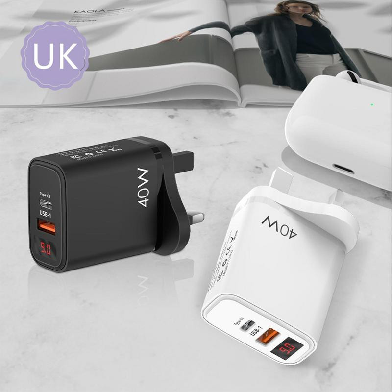 Greito įkroviklio blokas USB C įkroviklis Dviejų prievadų PD 40 W maitinimo bloko kištuko įkroviklio adapteris su LED ekranu, skirtas telefono greitam įkrovimui