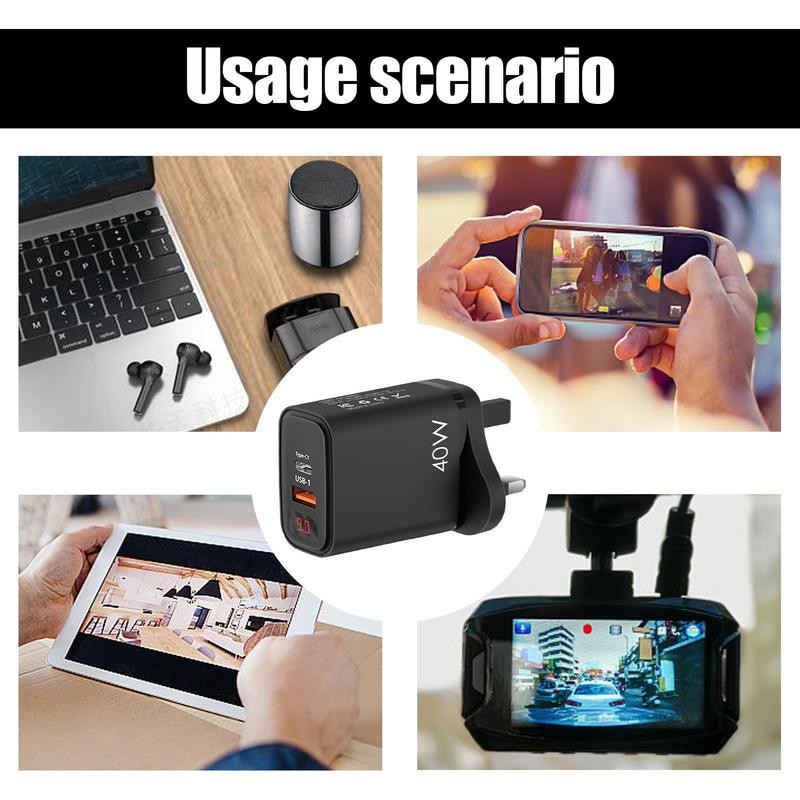 Greito įkroviklio blokas USB C įkroviklis Dviejų prievadų PD 40 W maitinimo bloko kištuko įkroviklio adapteris su LED ekranu, skirtas telefono greitam įkrovimui